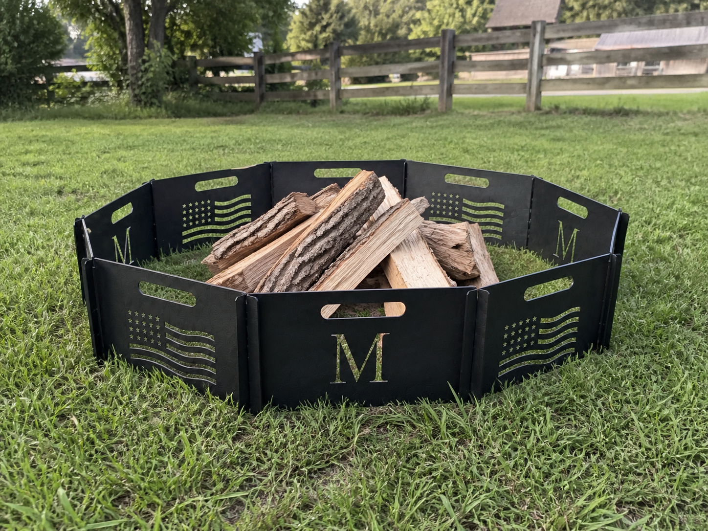 Outdoor fire pit ring in a yard